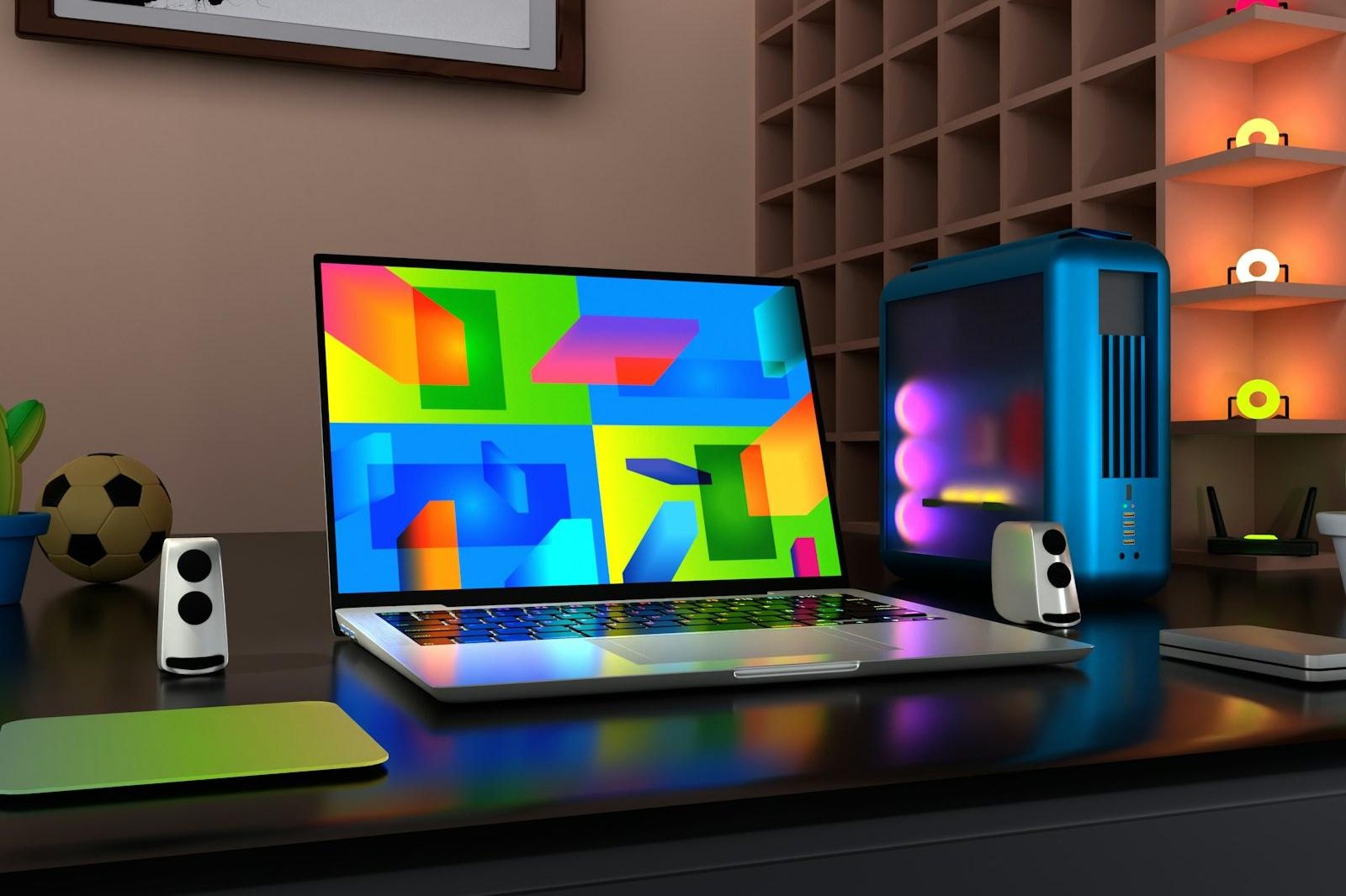 Colourful website on a laptop at a modern desk