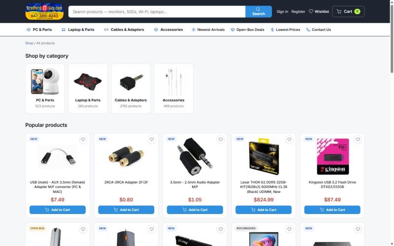 Screenshot of the Bradford IT Guy Store website