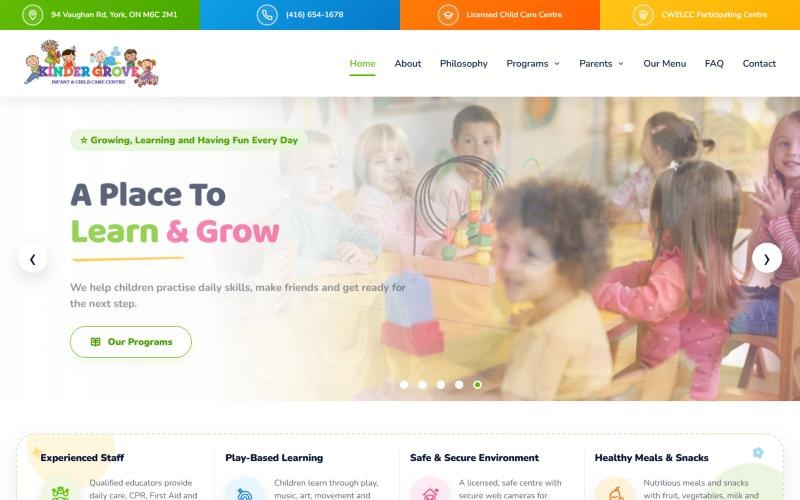 Screenshot of the Kinder Grove website